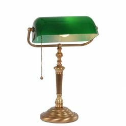 Steinhauer Bankerleuchte Tischleuchte mit schwenkbarem, grünem o. weißem Schirm aus Glas, Bankers Lamp, Fuß bronze, Schnurschalter, E27