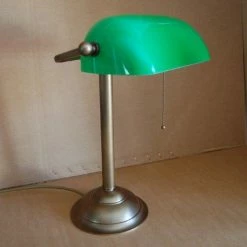 LMS Bankers-Lamp in altmessing - Glasschirm in drei Farben