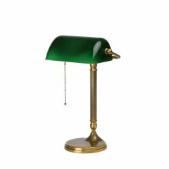 Berliner Messinglampen Bankerslamp aus Berliner Messing mit grünem Glas 42cm hoch