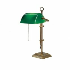 Berliner Messinglampen Bankerslamp aus Berliner Messing mit grünem Glas höhenverstellbar