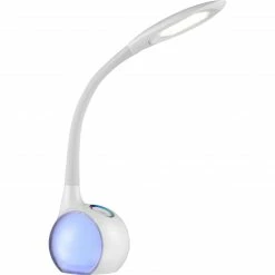 GLOBO dimmbare Kinderleuchte runde LED Tischleuchte aus Acryl Sockel Kugel Flexo unter Kunststoff ist beleuchtet mit automatischem Farbwechsel RGB Tischlampe weiß multicolor