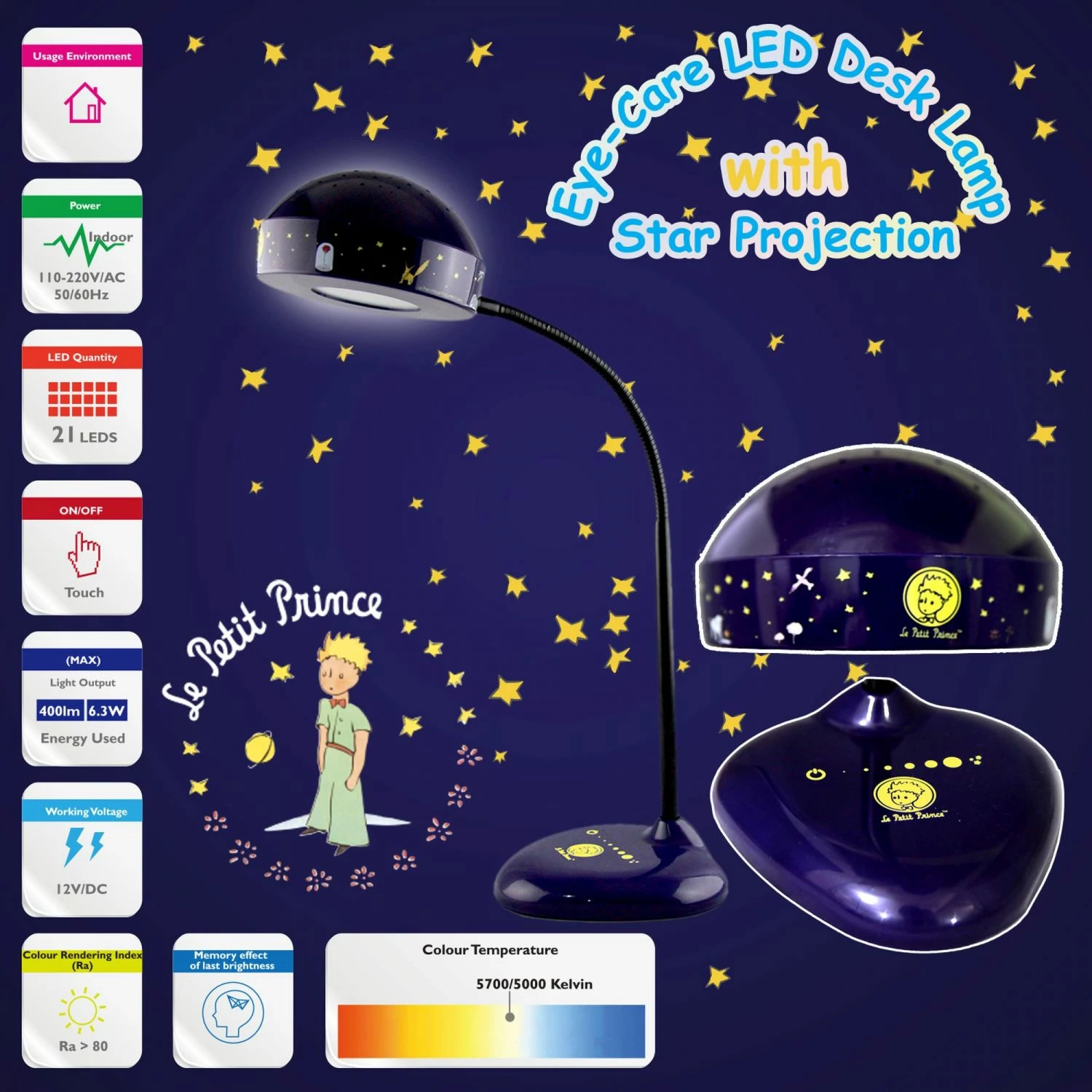 Niermann dimmbare LED Tischleuchte Kinderleuchte mit Projektionsnachtlicht und Memory Funktion Tischlampe mit Schalter Kleiner Prinz 4 Niermann dimmbare LED Tischleuchte Kinderleuchte mit Projektionsnachtlicht und Memory Funktion Tischlampe mit Schalter Kleiner Prinz – Bild 2