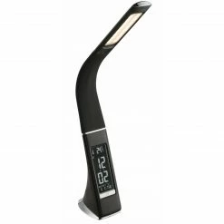 GLOBO dimmbare LED Tischleuchte mit CCT-Lichtfarbsteuerung mit Uhr und Wecker Flexo Tischlampe schwarz und Chrom