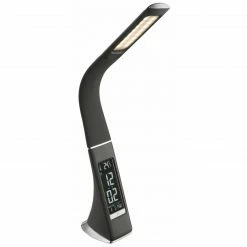 GLOBO dimmbare LED Tischleuchte mit CCT-Lichtfarbsteuerung mit Uhr und Wecker Flexo Tischlampe grau und Chrom