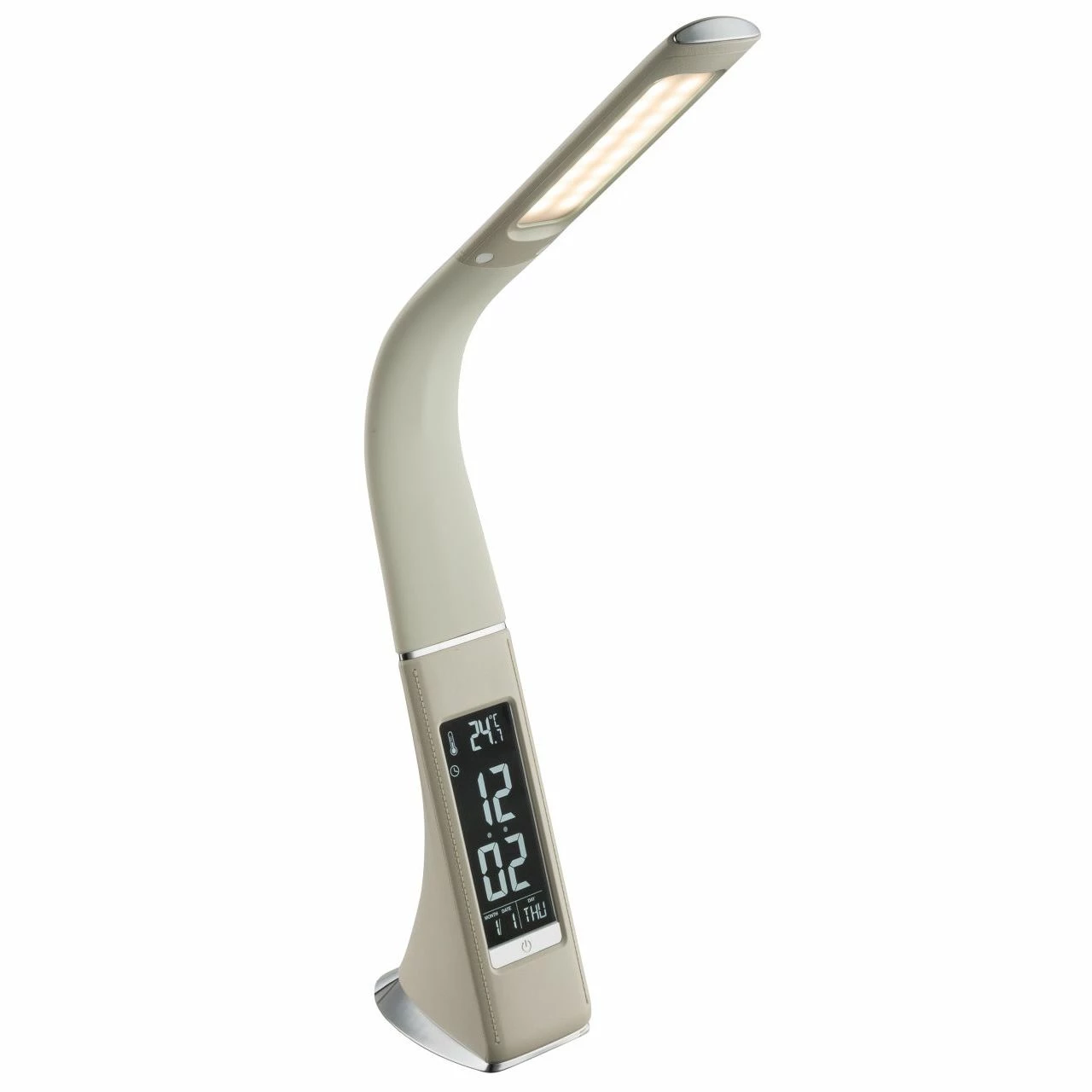 GLOBO dimmbare LED Tischleuchte mit CCT-Lichtfarbsteuerung mit Uhr und Wecker Flexo Tischlampe beige und Chrom 3 GLOBO dimmbare LED Tischleuchte mit CCT-Lichtfarbsteuerung mit Uhr und Wecker Flexo Tischlampe beige und Chrom