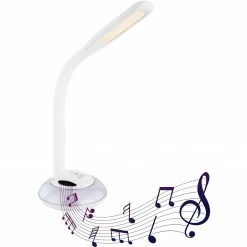 GLOBO dimmbare runde LED Tischleuchte mit CCT-Lichtfarbsteuerung e Base Flexo 5W Lautsprecher Kabel 15m Tischlampe weiß