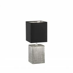 Fischer & Honsel E14 Tischleuchte mit Stoffschirm eckig aus Keramik retro Tischlampe mit Schalter in 2 Größen