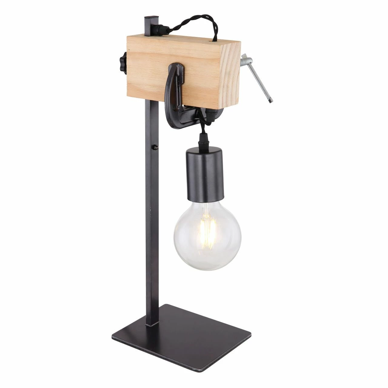 GLOBO E27 Tischleuchte aus Holz schwarzes Textilkabel mit Schraubzwinge als Deko Tischlampe schwarz und hell Schalter 3 GLOBO E27 Tischleuchte aus Holz schwarzes Textilkabel mit Schraubzwinge als Deko Tischlampe schwarz und hell Schalter