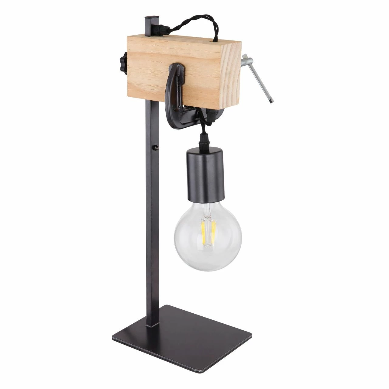 GLOBO E27 Tischleuchte aus Holz schwarzes Textilkabel mit Schraubzwinge als Deko Tischlampe schwarz und hell Schalter 7 GLOBO E27 Tischleuchte aus Holz schwarzes Textilkabel mit Schraubzwinge als Deko Tischlampe schwarz und hell Schalter – Bild 5