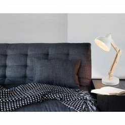 GLOBO E27 Tischleuchte aus Holz Kabel 15 m Tischlampe weiß mit Schalter