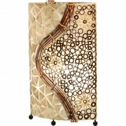 GLOBO E27 Tischleuchte aus Muschel und Stoff Bali - Muschelleuchte incl. Kabel 25830E Tischlampe mit Schalter