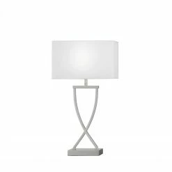 Fischer & Honsel eckige E27 Tischleuchte mit Stoffschirm nickel matt Tischlampe mit Schalter 51,00 cm in 2 Farben