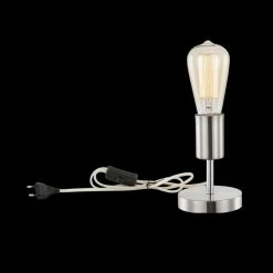 GLOBO Edison Tischleuchte Metall Nickel matt E27 mit Textilabel