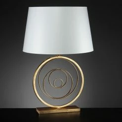 FERRO LUCE Exquisite Tischleuchte - Textillampenschirm in Weiß - Oberfläche in Blattgold