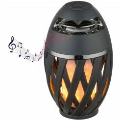 GLOBO Fackel LED Tischleuchte TL mit Fireeffekt USB Ladekabel Bluetooth Lautsprecher >75dB inkl. Akku Tischlampe weiß Schalter ø 10 cm
