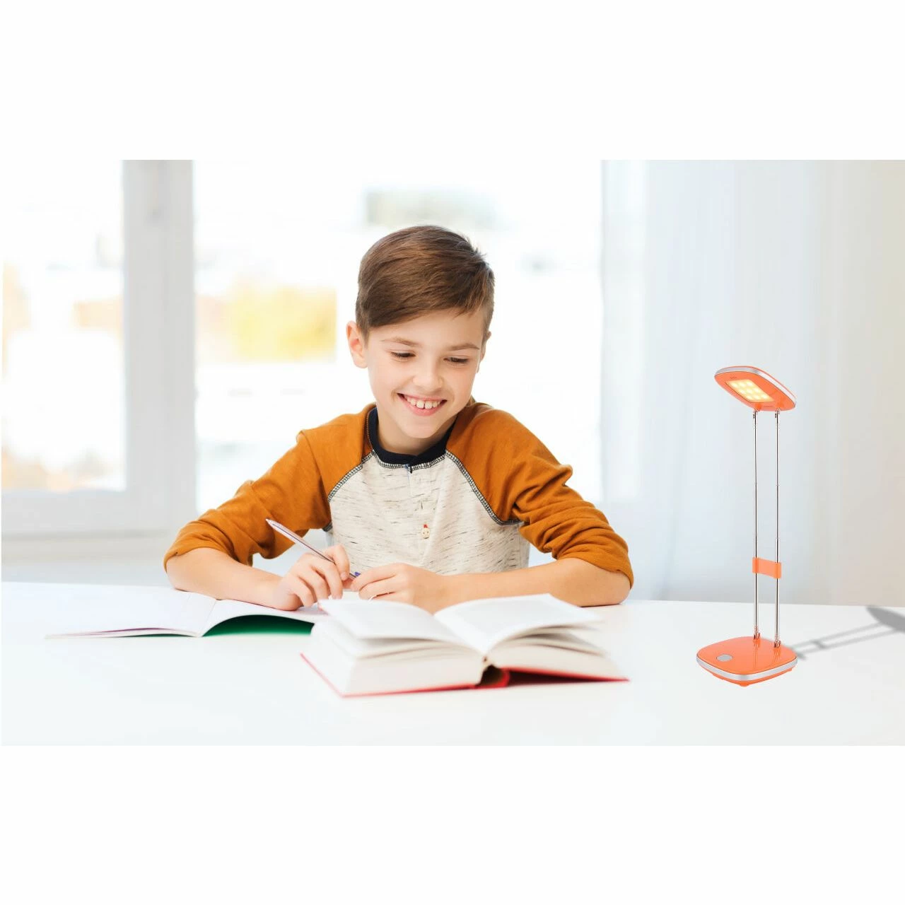 GLOBO höhenverstellbare eckige LED Tischleuchte rechteckig zusammenklappbar ausziehbar Kabel 18m Tischlampe orange und silberfarben mit Schalter 5 GLOBO höhenverstellbare eckige LED Tischleuchte rechteckig zusammenklappbar ausziehbar Kabel 18m Tischlampe orange und silberfarben mit Schalter – Bild 3