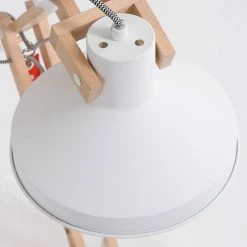 Steinhauer Holz-Tischleuchte mit schwenkbarem Arm und weißem Metallschirm, mit Direktschalter, weißer Fuß, skandinavischer Stil, E27 -Tischleuchten Verkäufe holztischleuchte mit schwenkbarem arm 7866BE 6 steinhauer 7866be