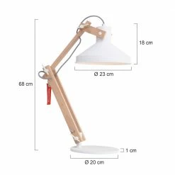 Steinhauer Holz-Tischleuchte mit schwenkbarem Arm und weißem Metallschirm, mit Direktschalter, weißer Fuß, skandinavischer Stil, E27 -Tischleuchten Verkäufe holztischleuchte mit schwenkbarem arm 7866BE 7 steinhauer 7866be