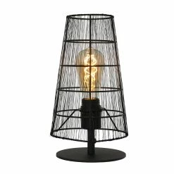 Steinhauer industrielle E27 Tischleuchte konische Käfigleuchte schwarz matt Tischlampe Filament-Leuchte 17 x 29 cm