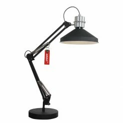 Steinhauer Industrielle Tischleuchte mit schwenkbarem Schirm, schwarz, höhenverstellbar, Schreibtischlampe mit Schnurschalter, E14