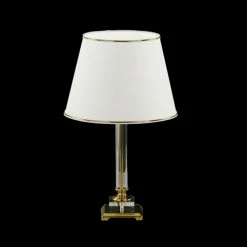 Knapstein Tischleuchte Messing-poliert / Plexiglas, Stoffschirm weiß