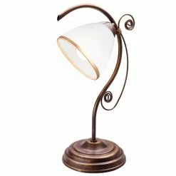 LHG Lights Landhaus Tischleuchte mit Glasschirm weiß matt braun antik Tischlampe mit Schalter 23 x 39 cm