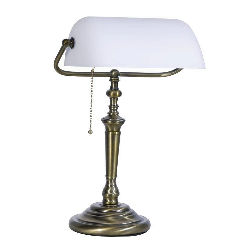 LHG Lights LED Bankerlampe altmessing, Glas weiß, Zugschalter inkl. LED LM 3 LHG Lights LED Bankerlampe altmessing, Glas weiß, Zugschalter inkl. LED LM