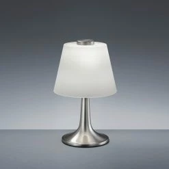 Trio LED-Tischleuchte Monti mit weißem Glas, Nickel-matt