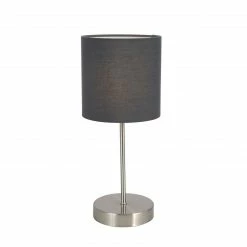 GLOBO runde E14 Tischleuchte aus Stoff matt Schirm höhe 15cm Kabel 15m Tischlampe anthrazit mit Schalter ø 15 cm