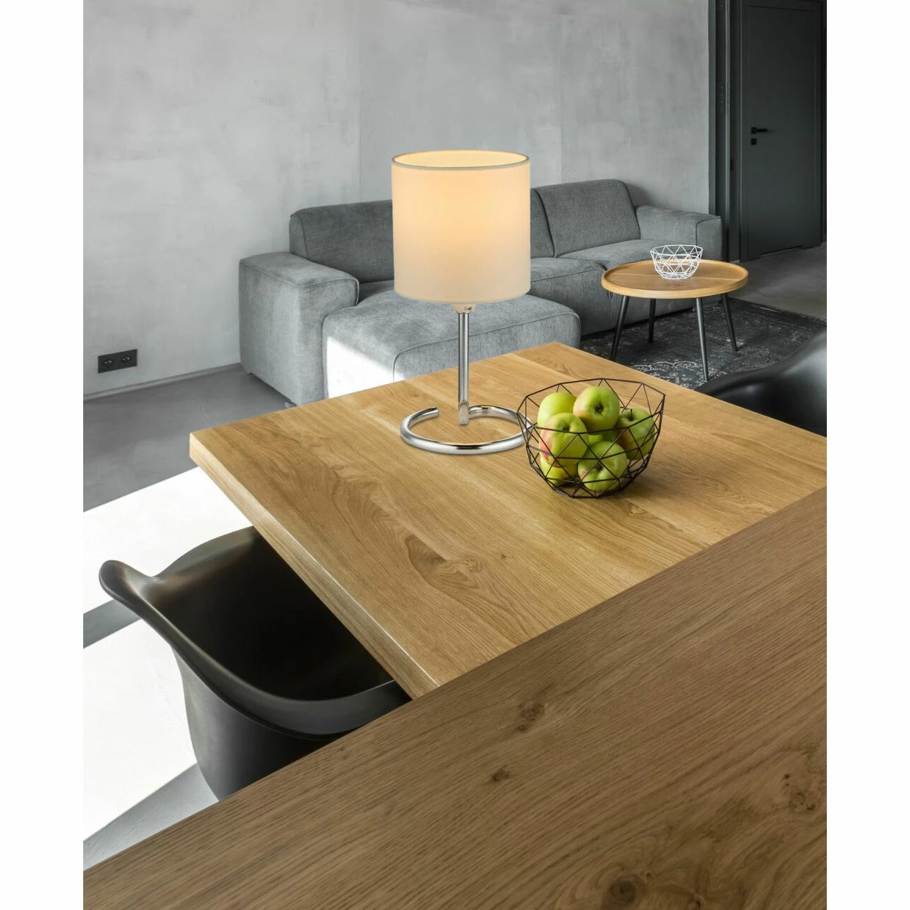 GLOBO runde E14 Tischleuchte aus Stoff Kabel: 120m Tischlampe weiß mit Schalter ø 12 cm 5 GLOBO runde E14 Tischleuchte aus Stoff Kabel: 120m Tischlampe weiß mit Schalter ø 12 cm – Bild 3