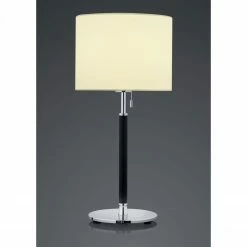 B-Leuchten runde E27 Tischleuchte mit Stoffschirm Tischlampe schwarz und chrom mit Schalter ø 25 cm