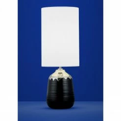 B-Leuchten runde Tischleuchte mit Stoffschirm Chrom Tischlampe chrom und schwarz mit Schalter ø 20 cm