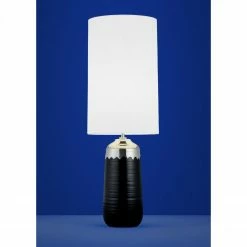 B-Leuchten runde Tischleuchte mit Stoffschirm Chrom Tischlampe chrom und schwarz mit Schalter ø 22 cm