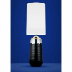 B-Leuchten runde Tischleuchte mit Stoffschirm Chrom Tischlampe chrom und schwarz mit Schalter ø 24 cm