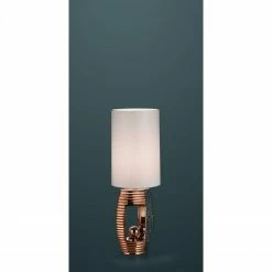 B-Leuchten runde Tischleuchte mit Stoffschirm Tischlampe Gold und braun mit Schalter ø 22 cm