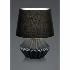 B-Leuchten runde Tischleuchte mit Stoffschirm aus Keramik klassische Tischlampe E27 Schwarz mit Schalter