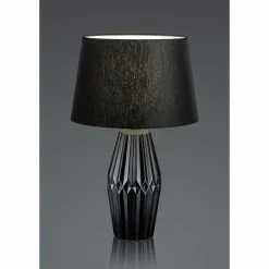 B-Leuchten runde Tischleuchte mit Stoffschirm aus Keramik klassishe Tischlampe Schwarz mit Schalter