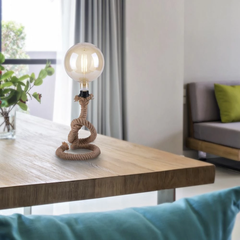 Leuchten Direkt rustikale Tischleuchte mit gedrehtem Seil, Retro, mit Schnurschalter, E27 7 Leuchten Direkt rustikale Tischleuchte mit gedrehtem Seil, Retro, mit Schnurschalter, E27 – Bild 5