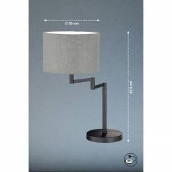Fischer & Honsel schwenkbare E27 Tischleuchte mit Stoffschirm runde Tischlampe schwarz grau mit Schalter ø 30 x 55,50 cm -Tischleuchten Verkäufe schwenkbare e27 tischleuchte mit 50575V fischerhonsel 50575