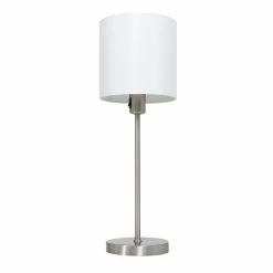 Steinhauer silberfarbene Tischleuchte mit weißem Stoffschirm, Direktschalter, Nachttischlampe, E27, Kopf zylinderförmig -Tischleuchten Verkäufe silberfarbene tischleuchte mit weistoffschirmdirektschalternachttischlampee27kopf 1563ST 4 steinhauer 1563st