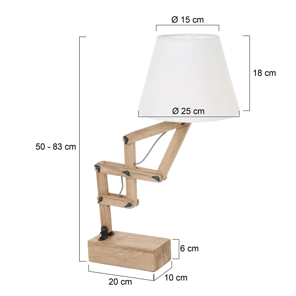 Steinhauer skandinavische Tischleuchte aus Holz mit weißem Stoffschirm, höhenverstellbar, mit Schnurschalter, E27 8 Steinhauer skandinavische Tischleuchte aus Holz mit weißem Stoffschirm, höhenverstellbar, mit Schnurschalter, E27 – Bild 6