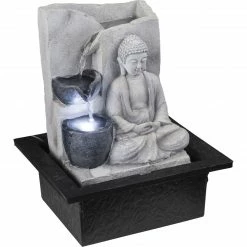 GLOBO Tischbrunnen, LED Dekolicht, Buddha, grau, H 25,5 cm, inkl. Pumpe