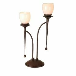 Menzel Tischleuchte 2-flg Landhausstil, handgefertigt, Glas Opal weiß