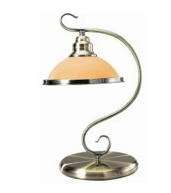 LHG Lights Tischleuchte in Altmessing mit Glasschirm in Amber, inklusive E27