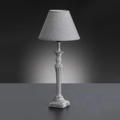 Fischer & Honsel Tischleuchte Antik, mit Stoffschirm Textilschirm konisch, grau, Metall grau used