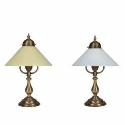 Berliner Messinglampen Tischleuchte aus Berliner-Messing mit Glasschirm in Opal oder Elfenbein