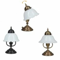 Berliner Messinglampen Tischleuchte aus Berliner-Messing oder Antik mit schwenkbarem Glasschirm gewellter oder glatter Rand