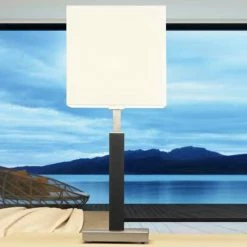 Herbert Schmidt Tischleuchte Cube mit Stoffschirm in Weiß - 2 Größen