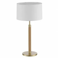 Hufnagel Tischleuchte in Eiche natur / Messing-matt mit Schnurschalter