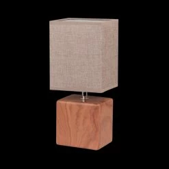 Fischer & Honsel Tischleuchte Keramik in Holzoptik, Fassung E14 für LED Leuchtmittel, Stoff- Textilschirm beige